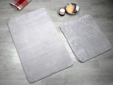 Dowry World Puffy 2 Pcs Plush Mat Set Gray - Thumbnail