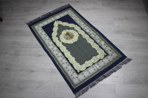 Dowry World Ravza Woven Prayer Rug Navy Blue