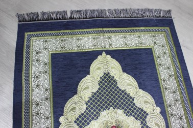 Dowry World Ravza Woven Prayer Rug Navy Blue - Thumbnail