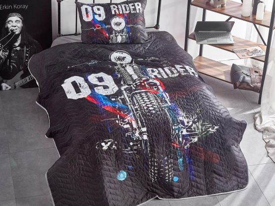 Dowry World Rider Quilted Single Bedspread Black