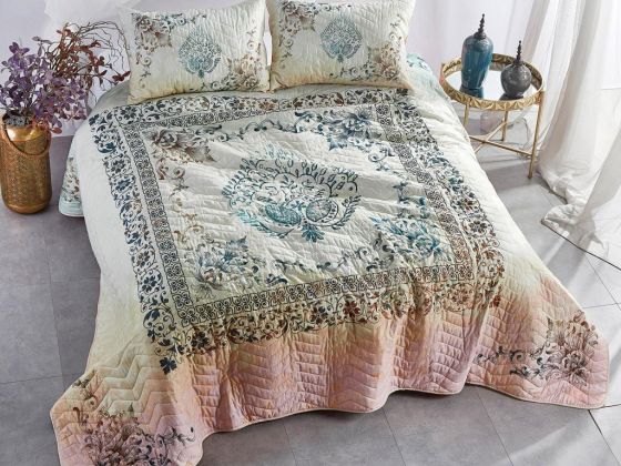 Dowry World Rustic Quilted Double Bedspread Cream