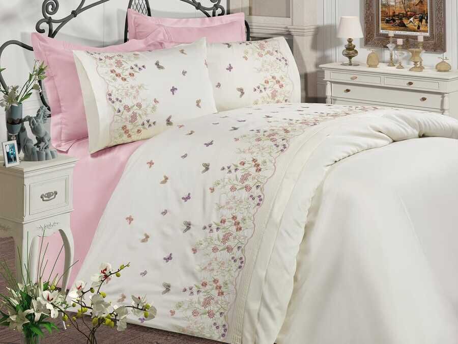 Dowry Selina Embroidered Cotton Satin Double Duvet Cover Set