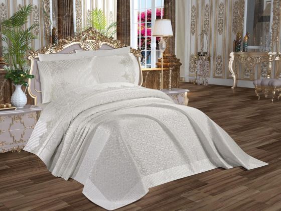 Dowry World Sevgi 6 Piece Chenille Bedspread Set Cream