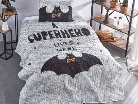 Dowry World Super Hero Quilted Single Bedspread Gray