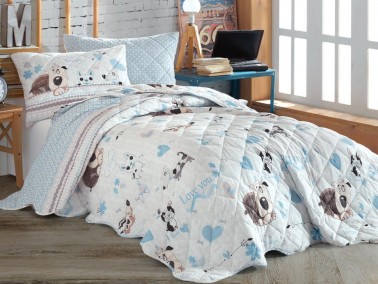 Çeyiz Diyarı - Dowry World Sweet Dogs Single Bedspread Blue Çeyiz Diyarı - Dowry World Sweet Dogs Single Bedspread Blue