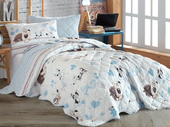 Dowry World Sweet Dogs Single Bedspread Blue