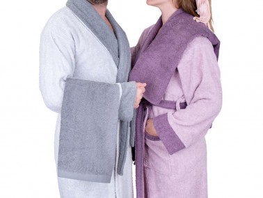 Dowry World True Match Cotton Bathrobe Set Gray Dried Rose - Thumbnail