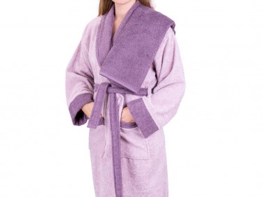 Dowry World True Match Cotton Bathrobe Set Gray Dried Rose - Thumbnail