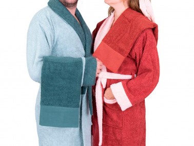 Dowry World True Match Cotton Bathrobe Set Linden Tile - Thumbnail