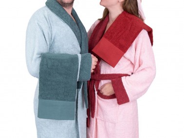 Dowry World True Match Cotton Bathrobe Set Linden Pink - Thumbnail