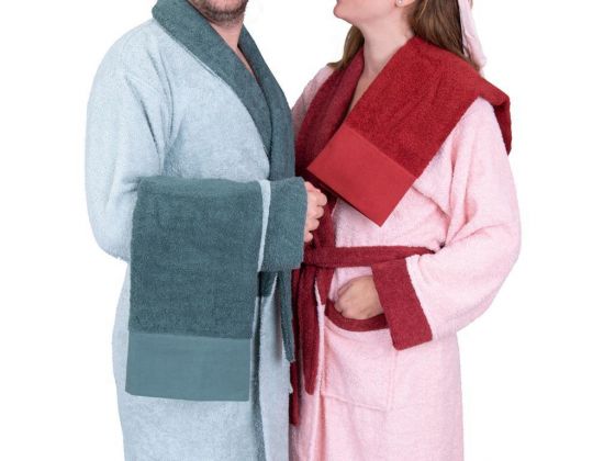 Dowry World True Match Cotton Bathrobe Set Linden Pink