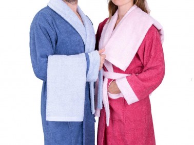 Dowry World True Match Cotton Bathrobe Set Indigo Raspberry - Thumbnail