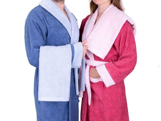 Dowry World True Match Cotton Bathrobe Set Indigo Raspberry