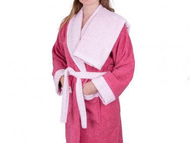 Dowry World True Match Cotton Bathrobe Set Indigo Raspberry - Thumbnail