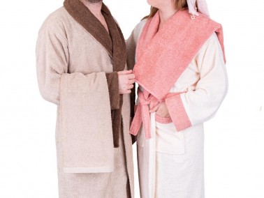 Dowry World True Match Cotton Bathrobe Set Brown Powder - Thumbnail