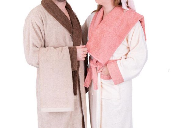 Dowry World True Match Cotton Bathrobe Set Brown Powder