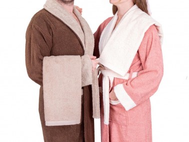 Dowry World True Match Cotton Bathrobe Set Cashmere Salmon - Thumbnail