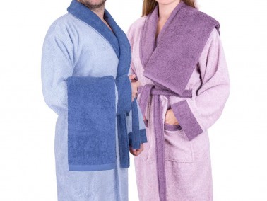 Dowry World True Match Cotton Bathrobe Set Blue Purple - Thumbnail