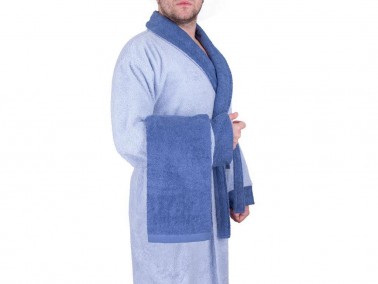 Dowry World True Match Cotton Bathrobe Set Blue Purple - Thumbnail