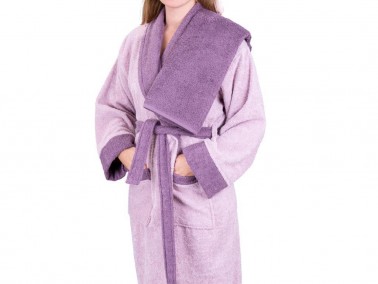 Dowry World True Match Cotton Bathrobe Set Blue Purple - Thumbnail