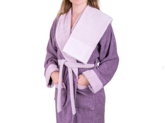 Dowry World True Match Cotton Bathrobe Set Metallic Purple