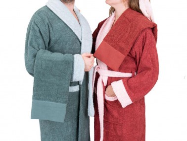 Dowry World True Match Cotton Bathrobe Set Green Tile - Thumbnail