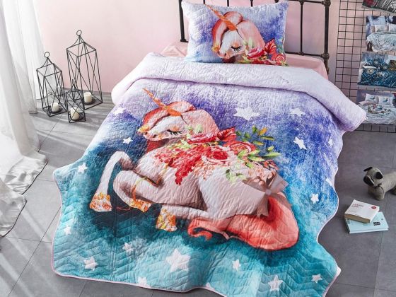 Dowry World Unicorn Sisi Quilted Single Bedspread Blue