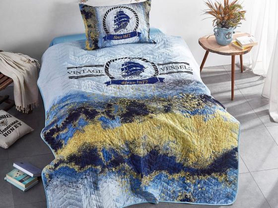 Dowry World Vesco Quilted Single Bedspread Blue