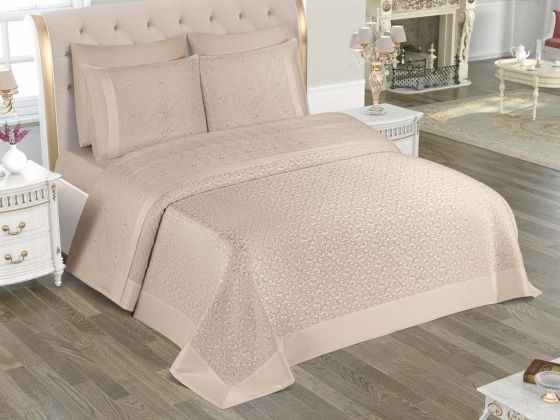 Dowry World Clover 6 Piece Chenille Pique Set Beige