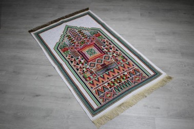 Dowry World Zigzag Woven Prayer Rug Cream - Thumbnail