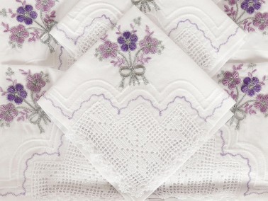 Clove Handmade Laced Kitchen Set Lilac - Silver - Thumbnail