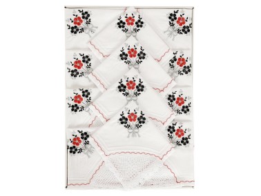 Dowry Handmade Lace Kitchen Set Clove Black Red - Thumbnail