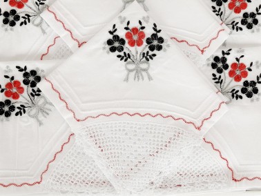 Dowry Handmade Lace Kitchen Set Clove Black Red - Thumbnail