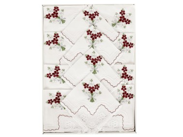 Daisy Handmade Laced Kitchen Set Burgundy - Cream - Thumbnail