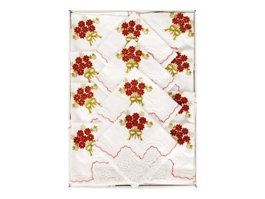 Daisy Handmade Laced Kitchen Set Red - Gold - Thumbnail
