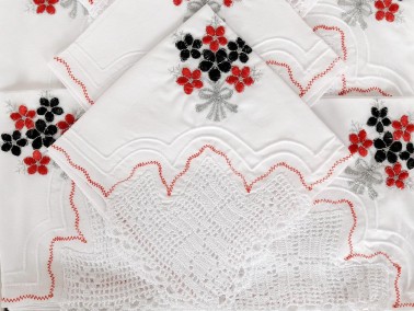 Daisy Handmade Laced Kitchen Set Red - Black - Thumbnail