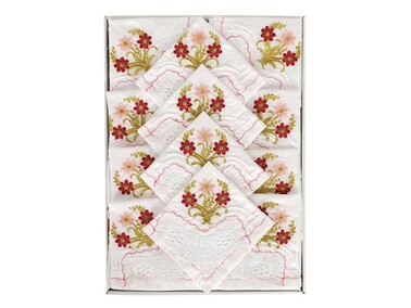 
Dowry Craft Lace Kitchen Set Flowers Maroon - Thumbnail
