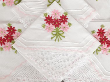 Flowers Handmade Lace Kitchen Set Fuchsia - Green - Thumbnail