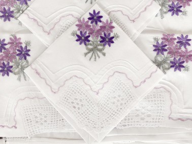 Flowers Handmade Lace Kitchen Set Lilac - Thumbnail