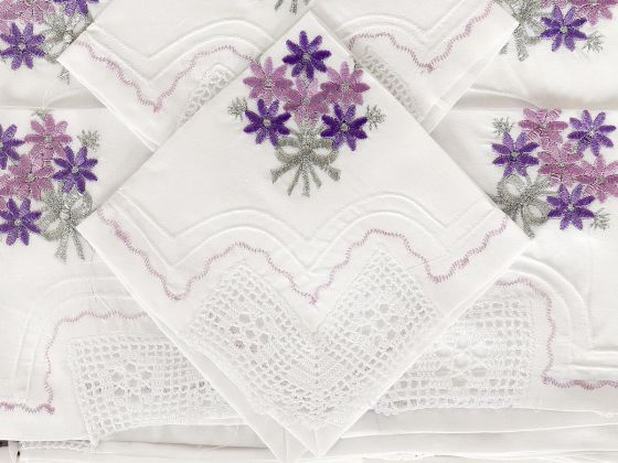 Flowers Handmade Lace Kitchen Set Lilac