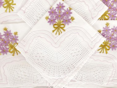 Flowers Handmade Lace Kitchen Set Lilac - Thumbnail