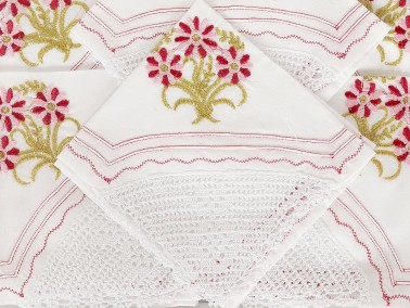 Flowers Handmade Lace Kitchen Set Pink - Burgundy - Thumbnail