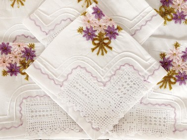 Flowers Handmade Lace Kitchen Set Powder - Lilac - Thumbnail