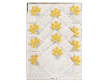 Çeyiz Diyarı - Dowry Handmade Lace Kitchen Set Flowers Yellow Silver Çeyiz Diyarı - Dowry Handmade Lace Kitchen Set Flowers Yellow Silver