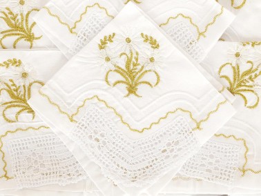 Dowry Handmade Lace Kitchen Set Daisy Cream Gold - Thumbnail