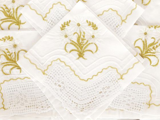 Dowry Handmade Lace Kitchen Set Daisy Cream Gold