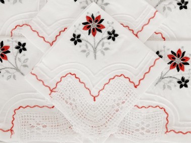 Wind Handmade Laced Kitchen Set Red - Black - Thumbnail