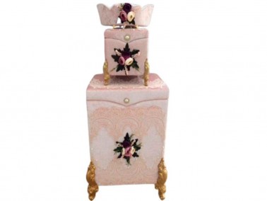 Dowry World - Dowry French Lacy Anna 3 Pieces Dirty Basket Set Powder Dowry World - Dowry French Lacy Anna 3 Pieces Dirty Basket Set Powder