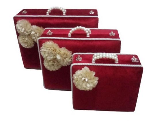 Dowry Pearl Bouquet 3-Piece Dowry Bag Burgundy