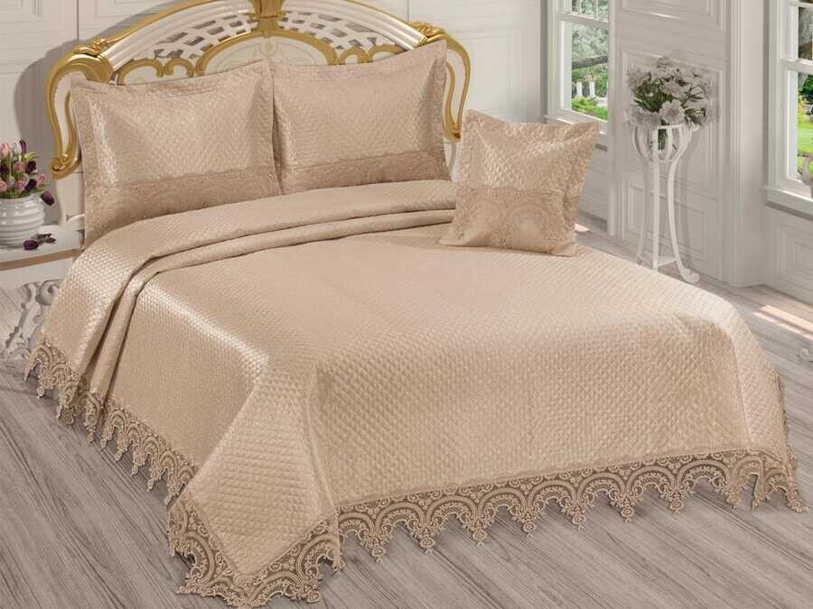 Dowry Quilted Bedspread Hitit Cappucino - Thumbnail